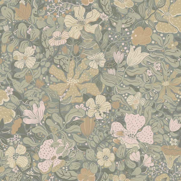 Manhattan Comfort Garland Midsommar Grey Floral Medley 33 ft L X 209 in W Wallpaper BR4111-63020 - main